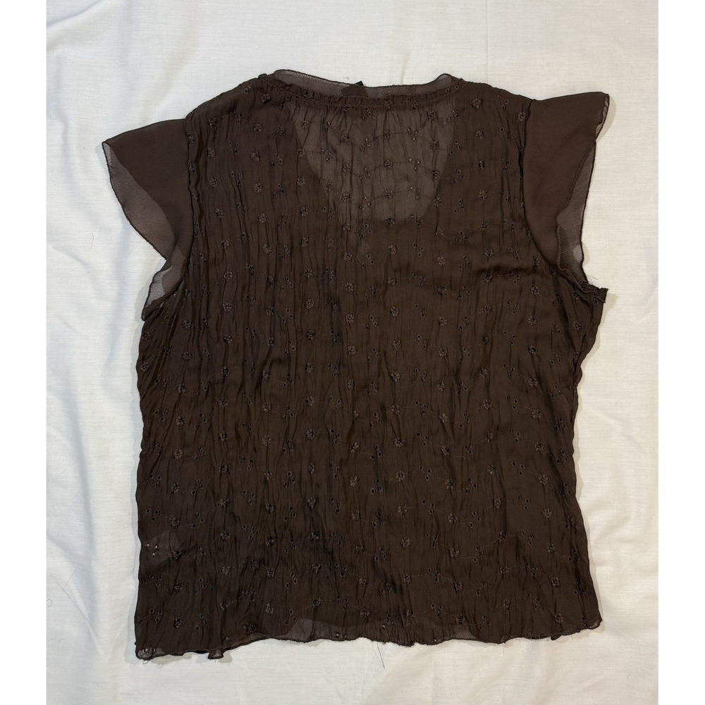 Vintage 90s Sunny Taylor Women's Deep V-Neck Top Dark And Light Brown Size Large - Picture 5 of 5